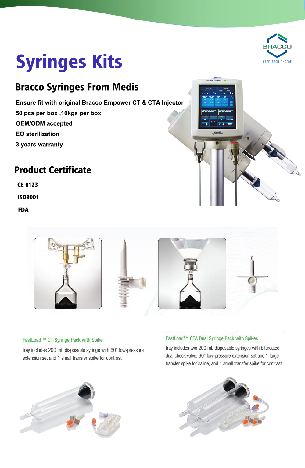 Disposable High Pressure Angiographic Syringes for Bracco EZEM Empower CT & Empower CTA Injection System-contrast media injectors-high pressure syringes-single use disposable 200ml syringes -Prefilled syringes-ct scan injector syringes-ct contrast media injector syringes