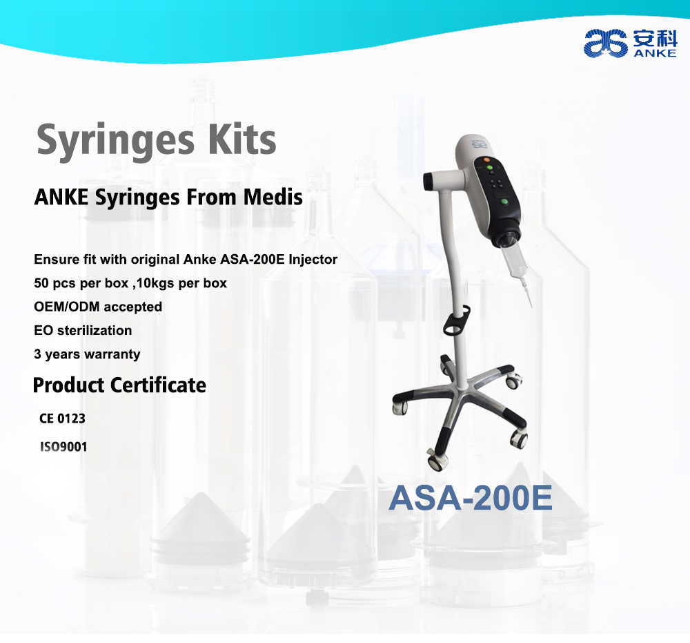 ANKE ASA-200E CT Single Head Injectors Syringes---Seringas de 200ml para Injetores de Contraste Shenzhen Anke ASA-200E CT