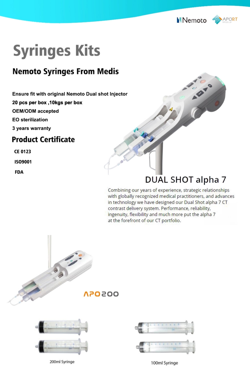 C855-5404 / C855-5408--200ml / 200ml Syringes Pack for Nemoto Dual Shot Alpha 7 & B200 Contrast Media Injectors