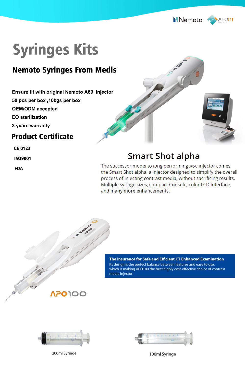 Nemoto Kyorindo Smart shot alpha&Apollo APO100CT Injectors 