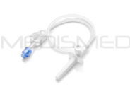 Transfer set with swabable valve and long spike